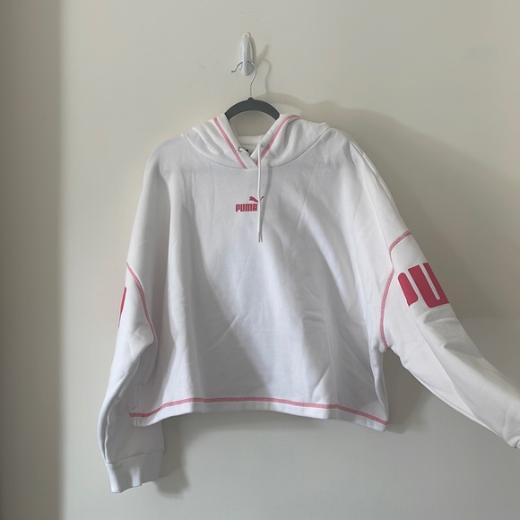 Women Puma Power Cropped Hoodie White Pink Size 3X - Picture 2 of 7